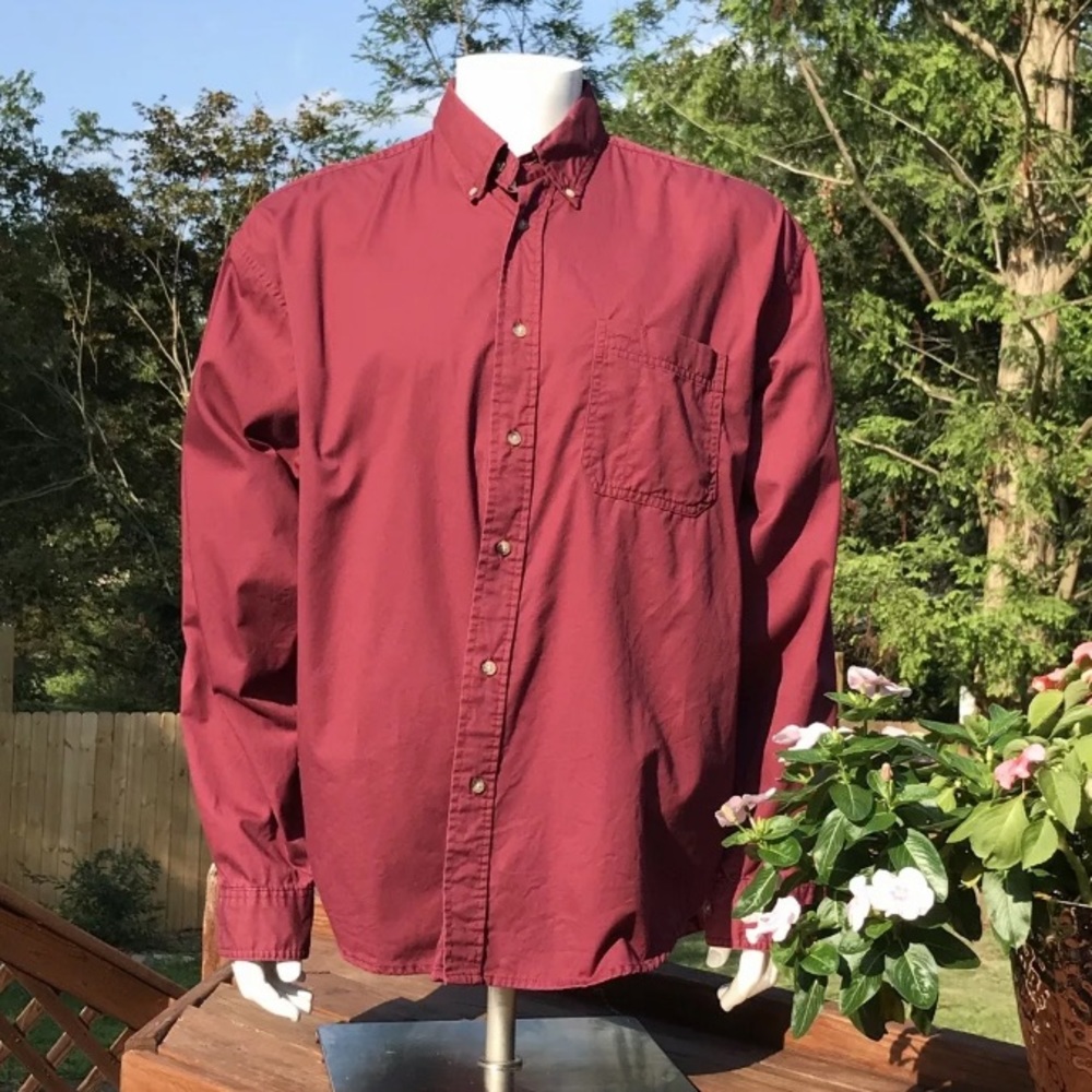 Wrangler Timber Creek Shirt Mens XL Button Down Long Sleeve Shirt Burgundy
